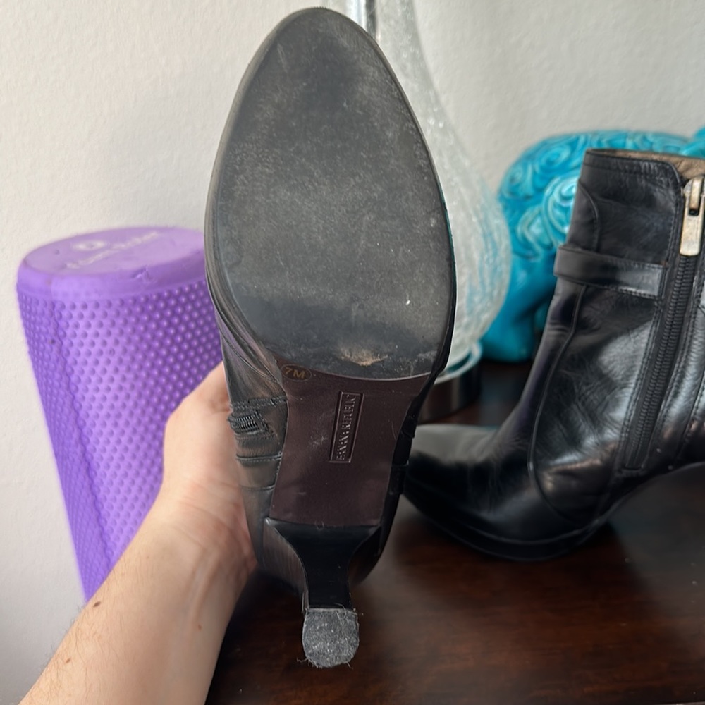 Banana Republic Sophie Black Leather High Heel Booties w/Braided Buckle Strap - Picture 9 of 13